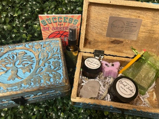 Cleansing and Purifying Lavender Sage Ritual Kit w/ Tree of Life Hand Carved Wooden Box